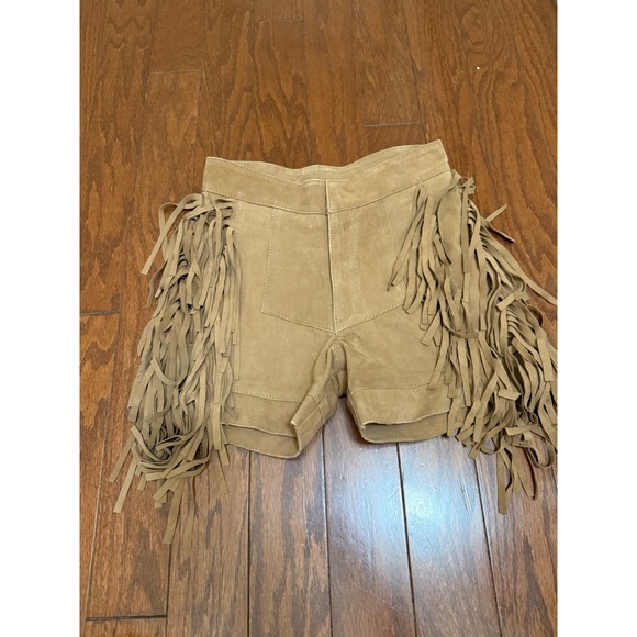 Maje Pants - Maje Izmir Tan Suede Fringe Western Festival Shorts High Waisted Boho Tan  s 25